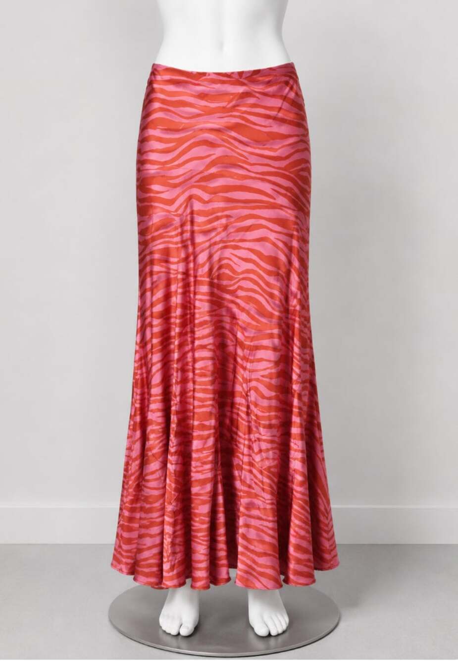 Monika Rust Orange Pink Patti Animal Print Maxi Skirt 100% Pure Silk XS